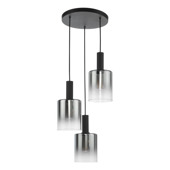 Där Lighting Savannah 3 Light Cluster Pendant Matt Black And Smoked Glass