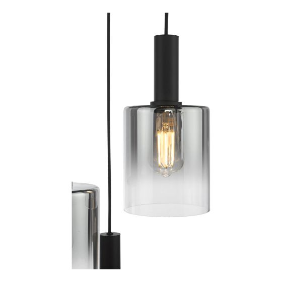 Där Lighting Savannah 3 Light Cluster Pendant Matt Black And Smoked Glass