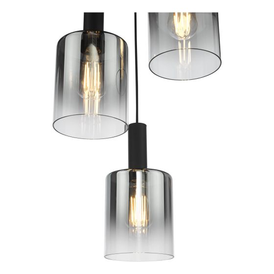 Där Lighting Savannah 3 Light Cluster Pendant Matt Black And Smoked Glass