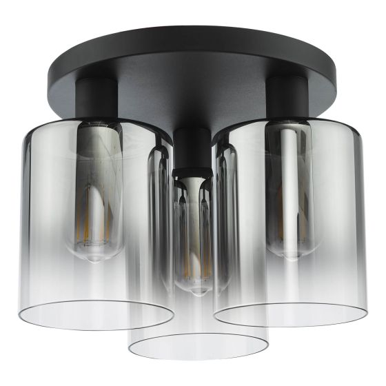 Där Lighting Savannah 3 Light Flush Matt Black And Smoked Glass