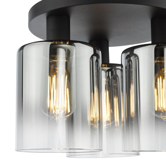 Där Lighting Savannah 3 Light Flush Matt Black And Smoked Glass