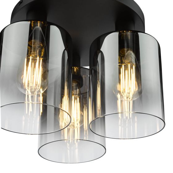 Där Lighting Savannah 3 Light Flush Matt Black And Smoked Glass