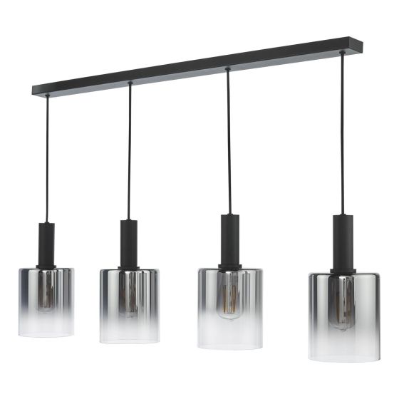Där Lighting Savannah 4 Light Bar Pendant Matt Black And Smoked Glass
