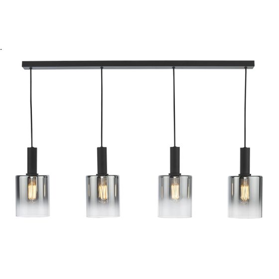 Där Lighting Savannah 4 Light Bar Pendant Matt Black And Smoked Glass