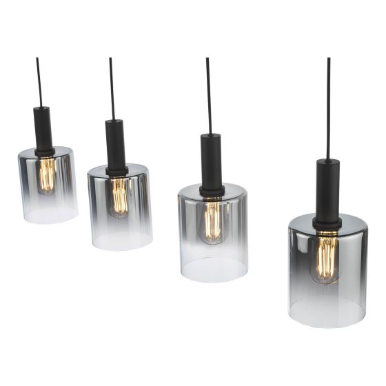 Där Lighting Savannah 4 Light Bar Pendant Matt Black And Smoked Glass