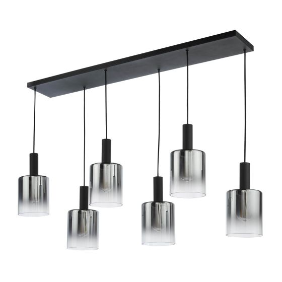 Där Lighting Savannah 6 Light Bar Pendant Matt Black And Smoked Glass