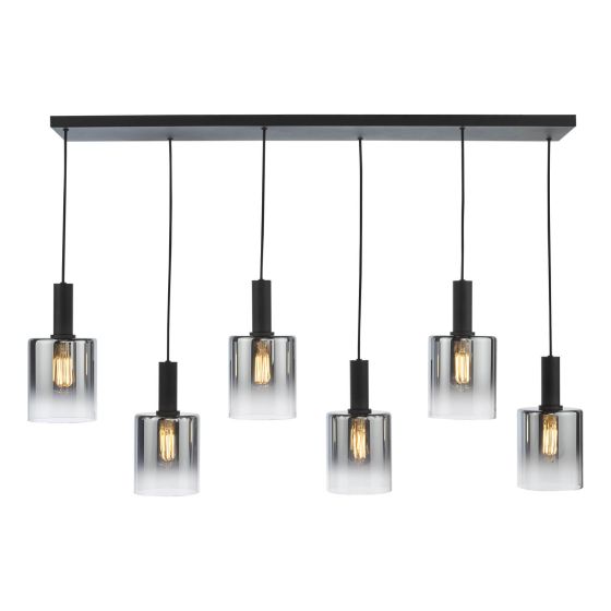 Där Lighting Savannah 6 Light Bar Pendant Matt Black And Smoked Glass