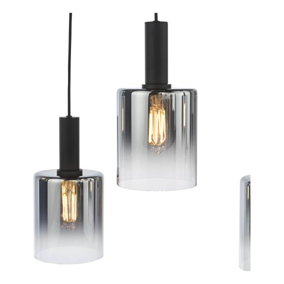 Där Lighting Savannah 6 Light Bar Pendant Matt Black And Smoked Glass