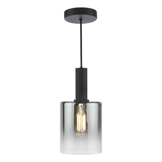där lighting Savannah Pendant Matt Black and Smoked Glass