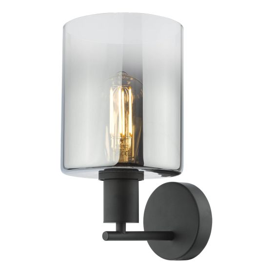 Där Lighting Savannah Wall Light Matt Black And Smoked Glass
