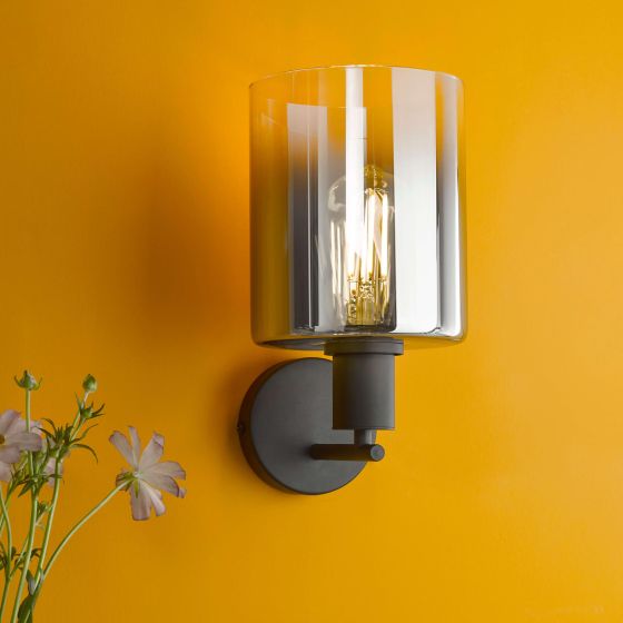Där Lighting Savannah Wall Light Matt Black And Smoked Glass
