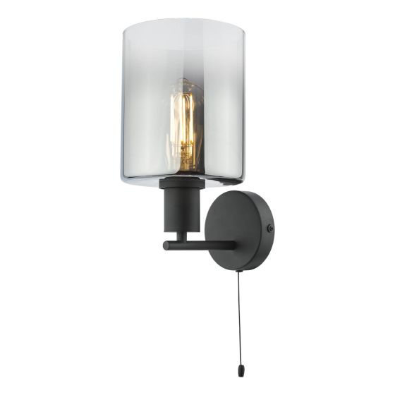 där lighting Savannah Wall Light Matt Black and Smoked Glass