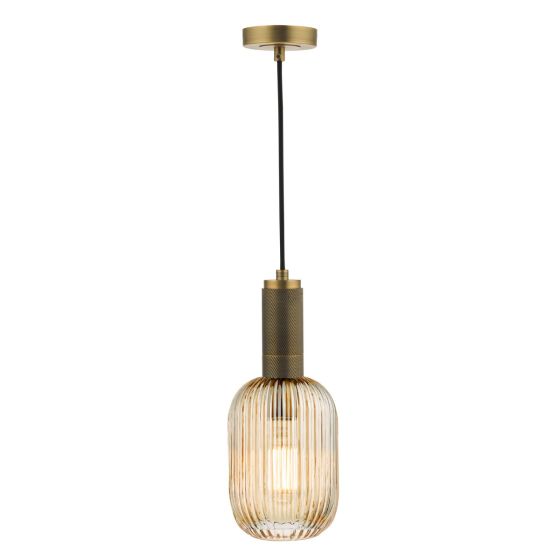 där lighting Sawyer Pendant Natural Brass and Champagne Ribbed Glass
