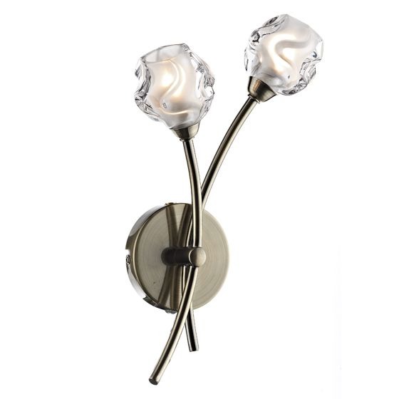 Där Lighting Seattle 2 Light Wall Light Antique Brass Glass