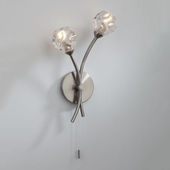 Där Lighting Seattle 2 Light Wall Light Satin Chrome Glass