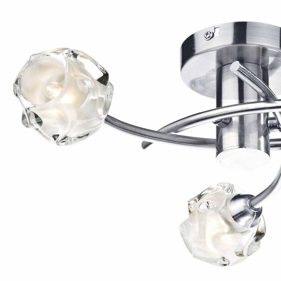 Där Lighting Seattle 3 Light Flush Satin Chrome Glass