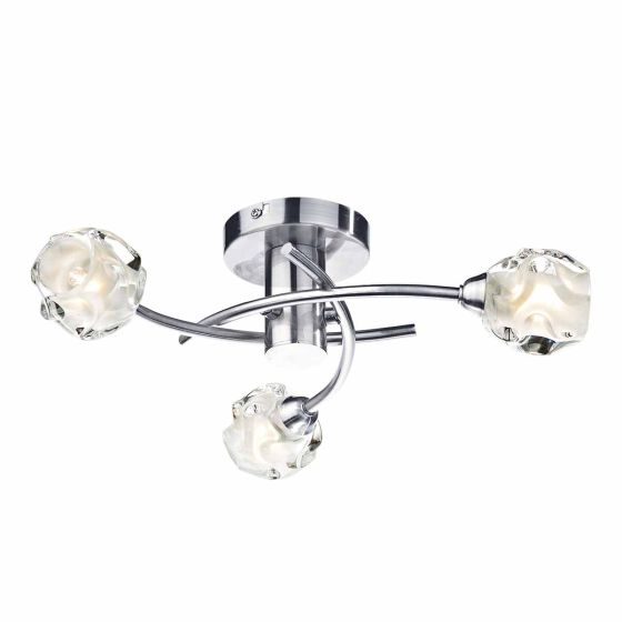 Där Lighting Seattle 3 Light Flush Satin Chrome Glass