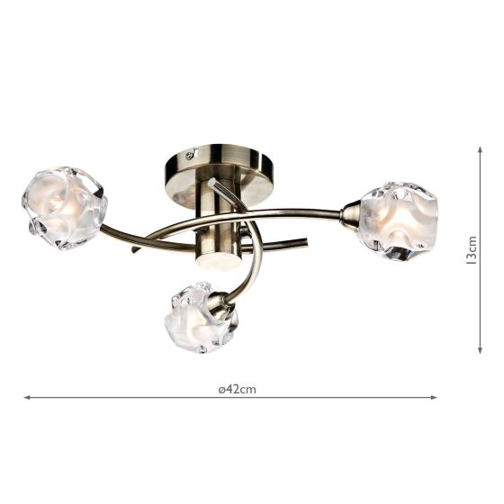Där Lighting Seattle 3 Light Semi Flush Antique Brass