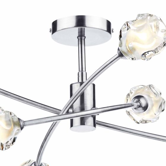 Där Lighting Seattle 6lt Semi Flush Satin Chrome & Sculptured Glass