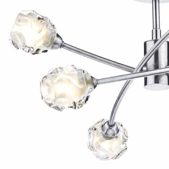 där lighting Seattle 6lt Semi Flush Satin Chrome & Sculptured Glass