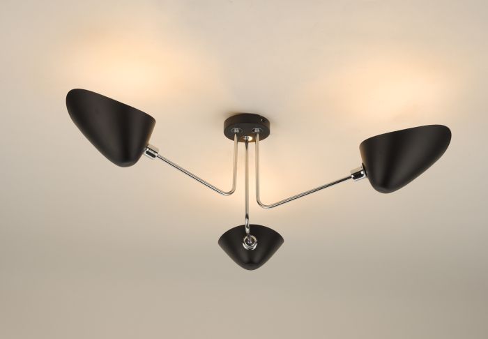 Där Lighting Sebastian 3 Light Semi Flush Matt Black Polished Chrome