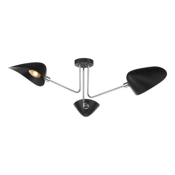 där lighting Sebastian 3 Light Semi Flush Matt Black Polished Chrome