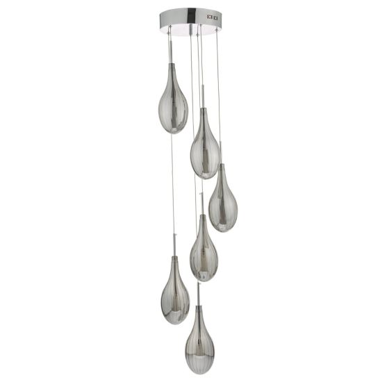 Där Lighting Seta 6 Light Cluster Pendant Polished Chrome Smoked Glass