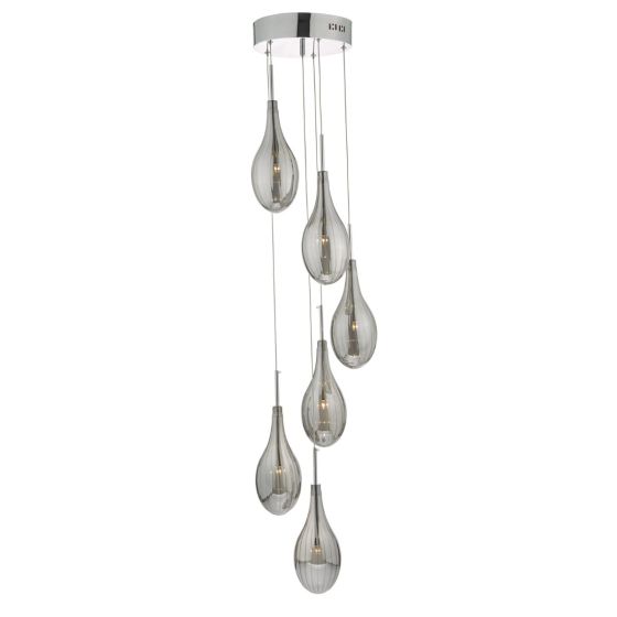 där lighting Seta 6 Light Cluster Pendant Polished Chrome Smoked Glass