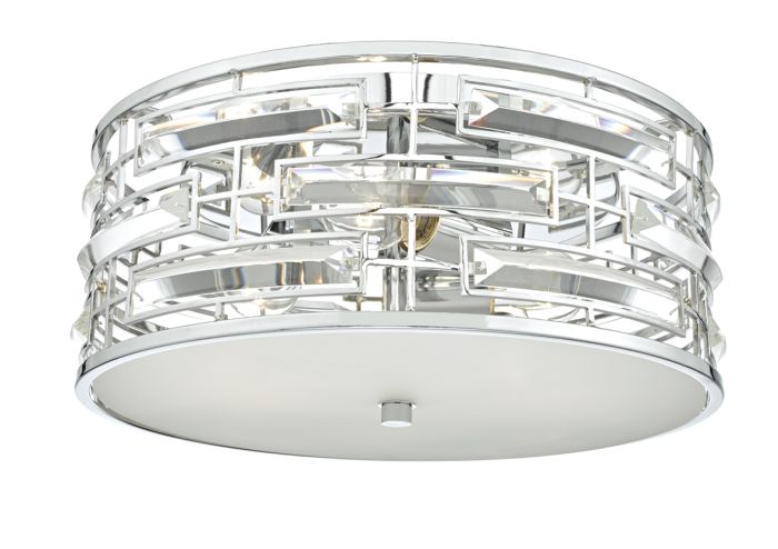 Där Lighting Seville 3 Light Flush Polished Chrome Crystal With Diffuser