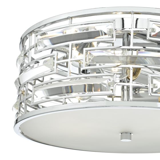 Där Lighting Seville 3 Light Flush Polished Chrome Crystal With Diffuser