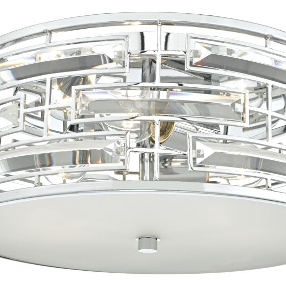 Där Lighting Seville 3 Light Flush Polished Chrome Crystal With Diffuser
