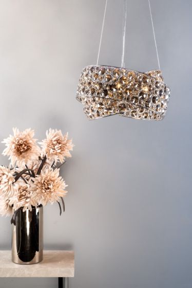 Där Lighting Sewanee 3 Light Pendant Smoked Crystal Polished Chrome