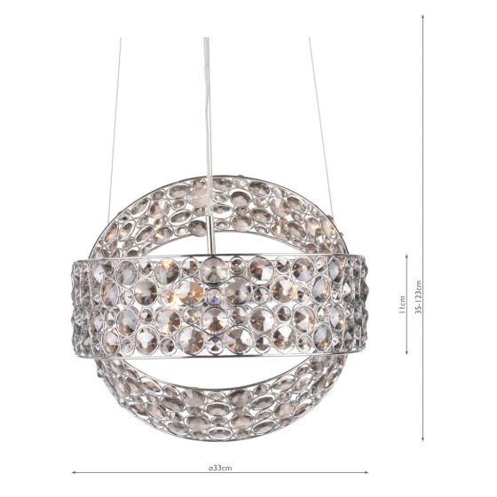 Där Lighting Sewanee 3 Light Pendant Smoked Crystal Polished Chrome