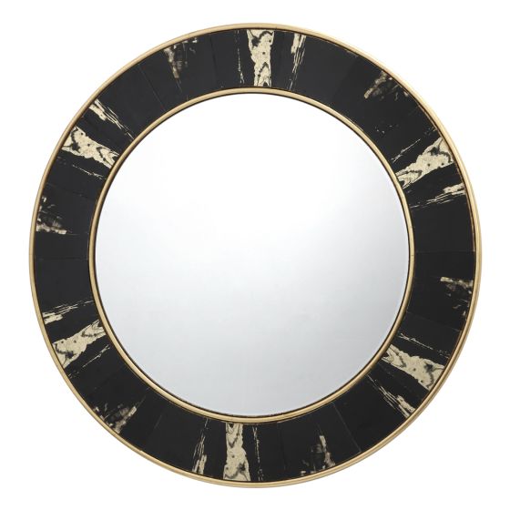 där lighting Sidone Round Mirror With Black/Gold Foil Detail 80cm