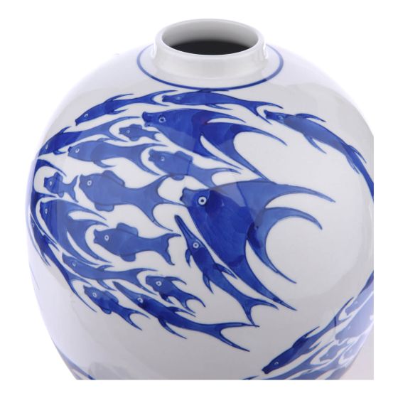 Där Lighting Simone Ceramic Blue & White Fish Pattern Jar With Lid