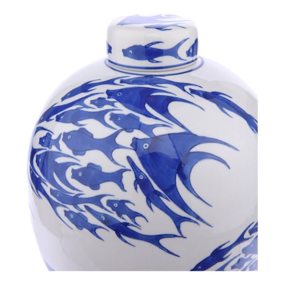 Där Lighting Simone Ceramic Blue & White Fish Pattern Jar With Lid