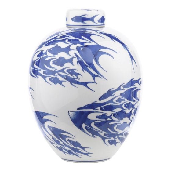 där lighting Simone Ceramic Blue & White Fish Pattern Jar With Lid