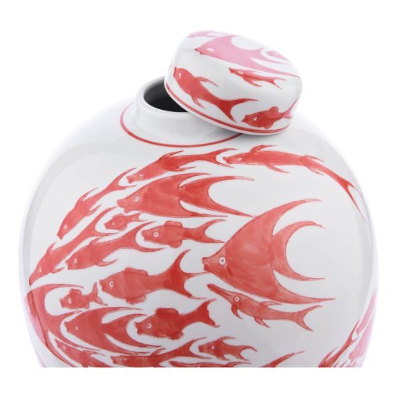 Där Lighting Simone Ceramic Coral & White Fish Pattern Jar With Lid
