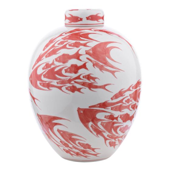 där lighting Simone Ceramic Coral & White Fish Pattern Jar With Lid