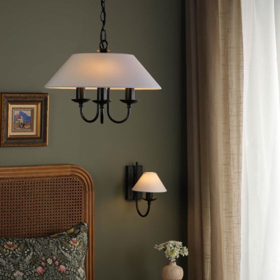 Där Lighting Sivan 3 Light Pendant Matt Black With Shade