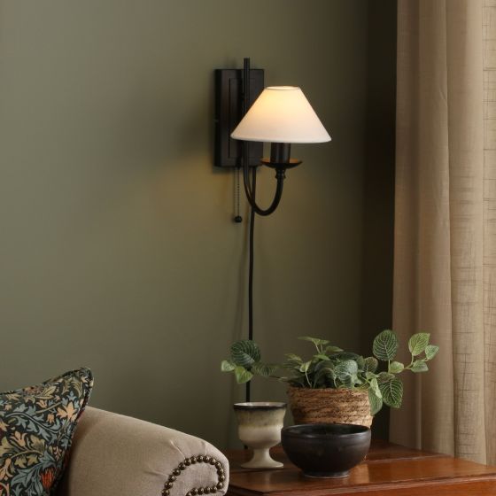 Där Lighting Sivan Plugged Wall Light Matt Black With Shade