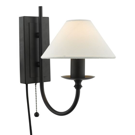 där lighting Sivan Plugged Wall Light Matt Black With Shade