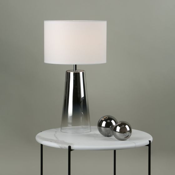 Där Lighting Smokey Table Lamp Clear & Chrome Ombre Glass With Shade