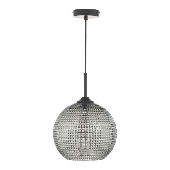 Där Lighting Soren 1 Light Pendant Black And Smoked Textured Glass