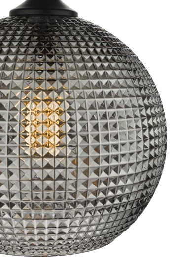 Där Lighting Soren 1 Light Pendant Black And Smoked Textured Glass