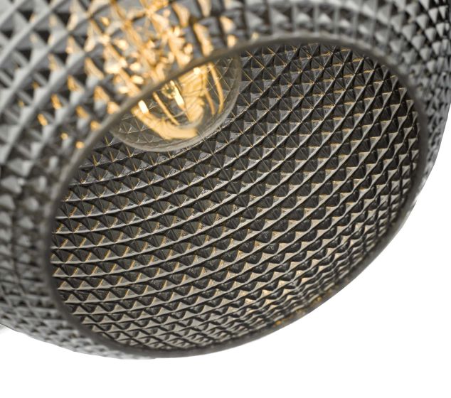 Där Lighting Soren 1 Light Pendant Black And Smoked Textured Glass