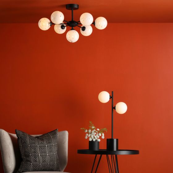 Där Lighting Spiral 2 Light Table Lamp Matt Black Opal Glass