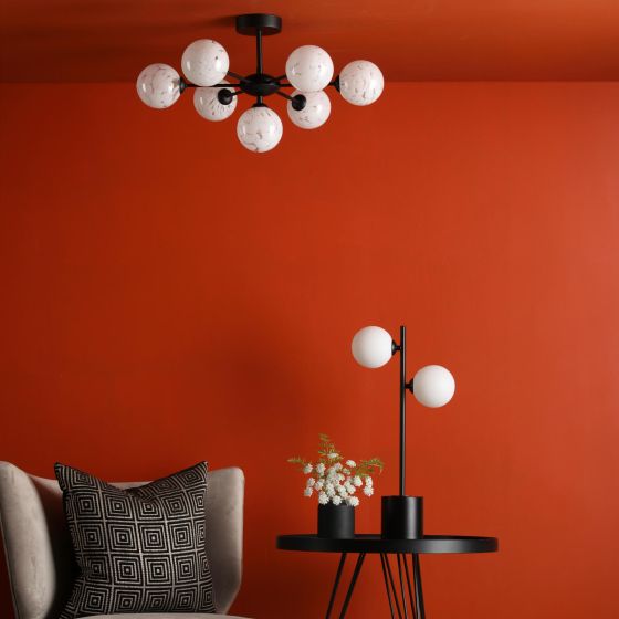 Där Lighting Spiral 2 Light Table Lamp Matt Black Opal Glass