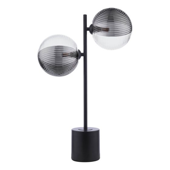 Där Lighting Spiral 2 Light Table Lamp Matt Black & Smoked/Clear Ribbed Glass