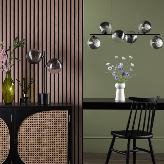 Där Lighting Spiral 2 Light Table Lamp Matt Black & Smoked/Clear Ribbed Glass